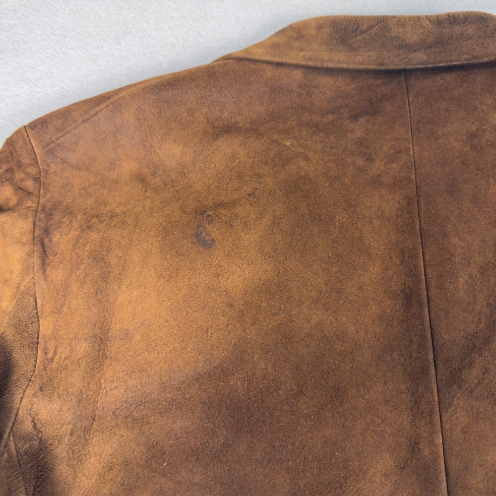Vintage 70s Swagger Suede Blazer DuPont Quilon Brown Sport Coat Notch Lapel 42 - Picture 13 of 14